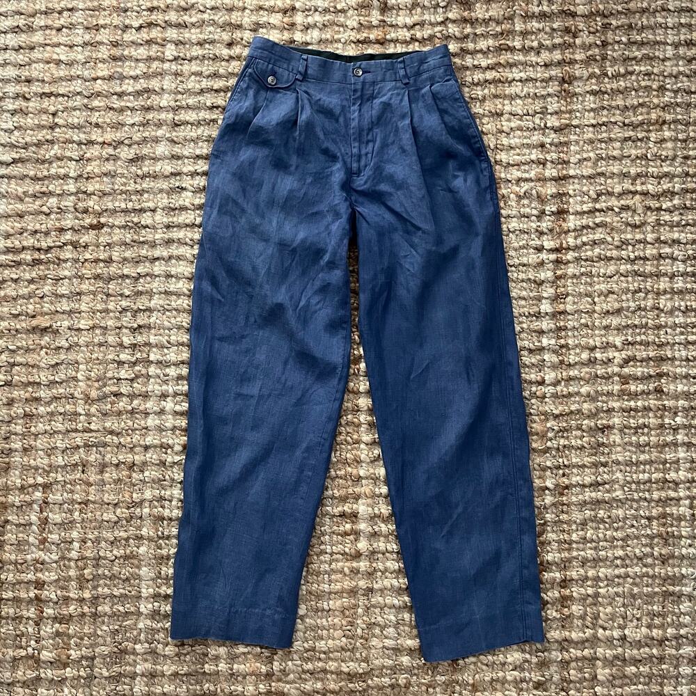 Vintage Claiborne 100% Linen Quiet Luxury Resort Wear Pants Blue High Rise 29